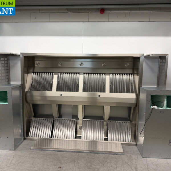 Edelstahl-Dunstabzugshaube Inselhaube mit 2 x Motor 1500 kuub und Kohlefilter 2x 230V Horeca