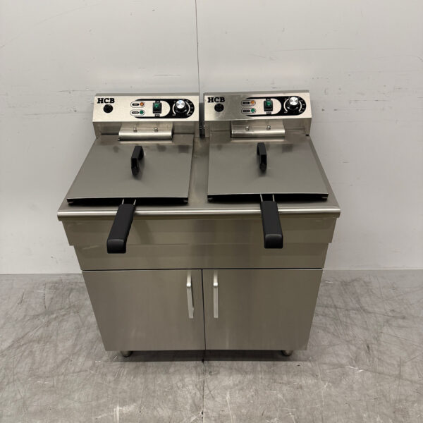 HCB Edelstahl-Doppelfritteuse Frittieren 2 x 14 Liter 400V Horeca
