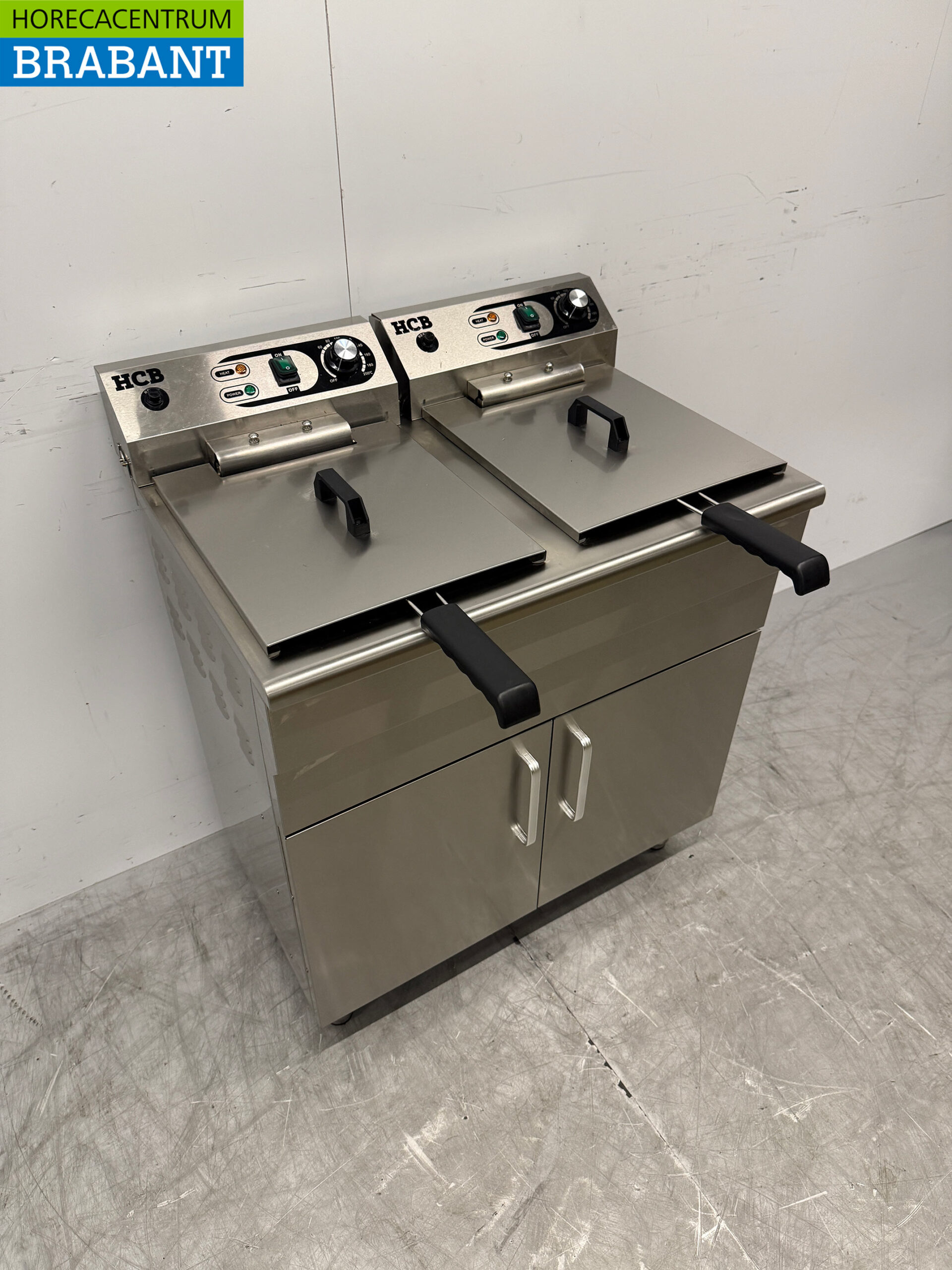 HCB Edelstahl-Doppelfritteuse Frittieren 2 x 14 Liter 400V Horeca – Bild 3