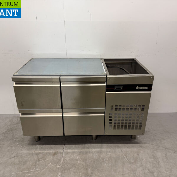 Edelstahl Inomak gekühlte Werkbank 4 Schubladen 134 cm 230V Horeca