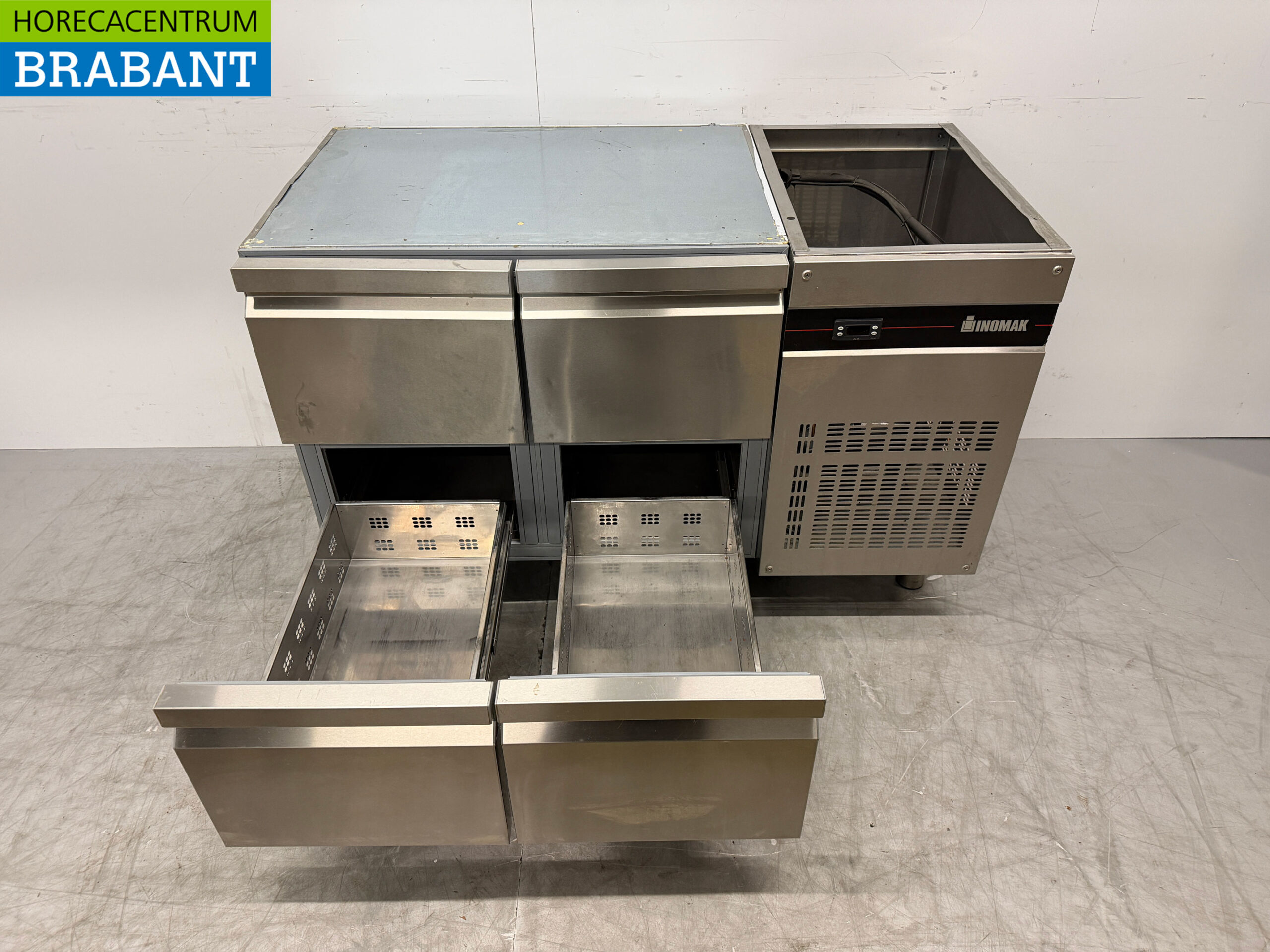 Edelstahl Inomak gekühlte Werkbank 4 Schubladen 134 cm 230V Horeca – Bild 4