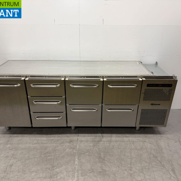 Edelstahl Gram Gekühlte Werkbank 5 Schubladen und 1 Tür 216 cm 230V Horeca