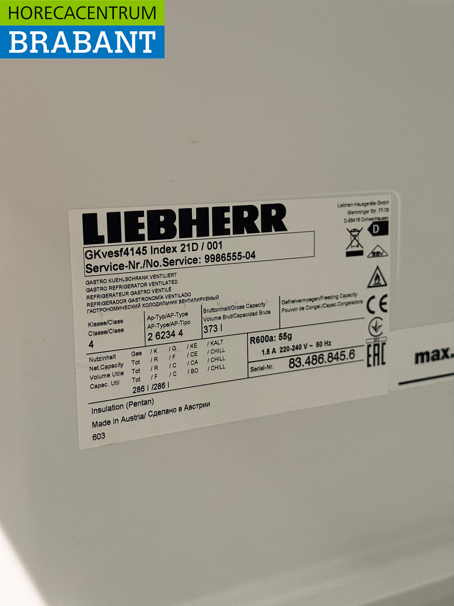Edelstahl Liebherr Kühlschrank 373 Liter 230V Horeca – Bild 5