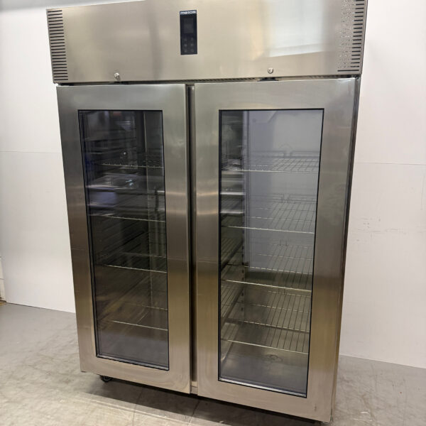 Edelstahl Metos Doppeltüriger Glastür Kühlschrank 1300 Liter 230V Horeca
