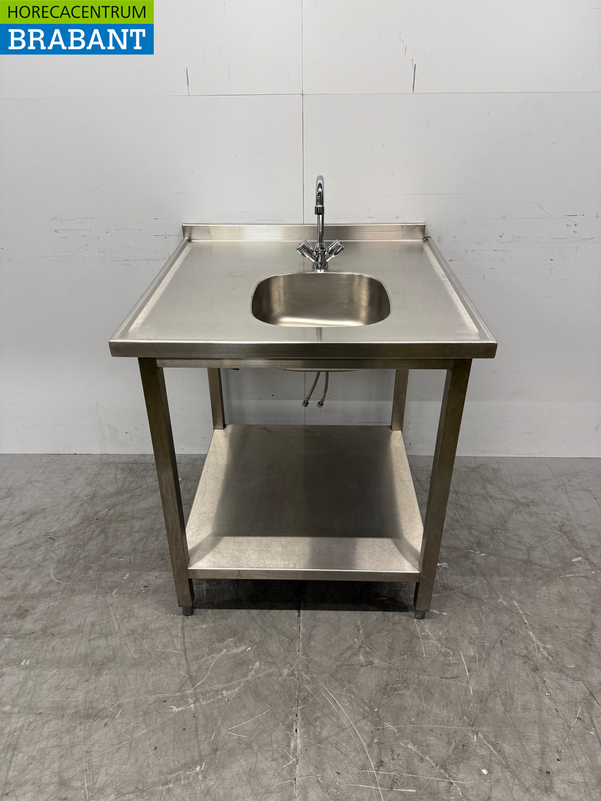 Edelstahlspüle mit Waschbecken und Wasserhahn 80 x 80 x 90,5 cm Catering