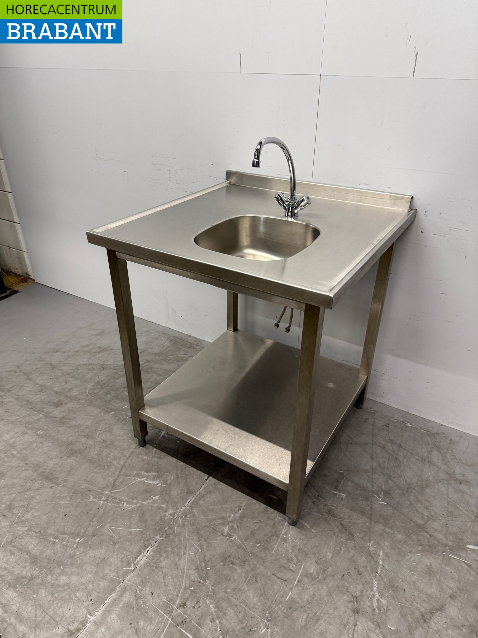 Edelstahlspüle mit Waschbecken und Wasserhahn 80 x 80 x 90,5 cm Catering – Bild 2