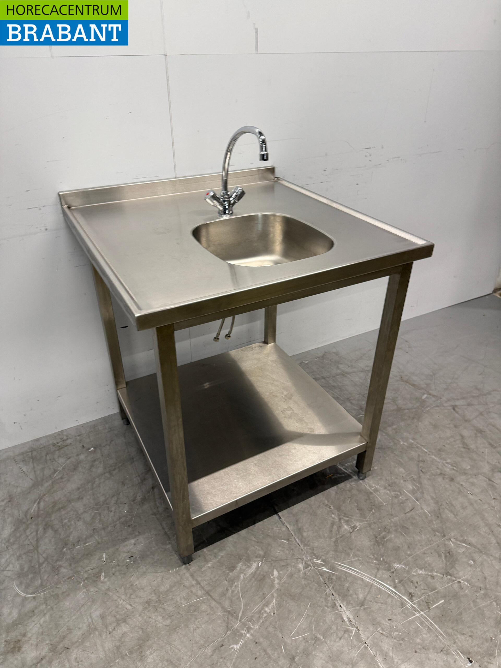 Edelstahlspüle mit Waschbecken und Wasserhahn 80 x 80 x 90,5 cm Catering – Bild 3