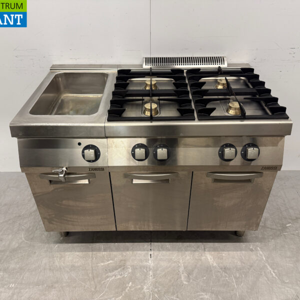 Zanussi 4-Flammen-Herd aus Edelstahl mit Bain Marie 1 x 1/1 GN GAS + 230V Horeca