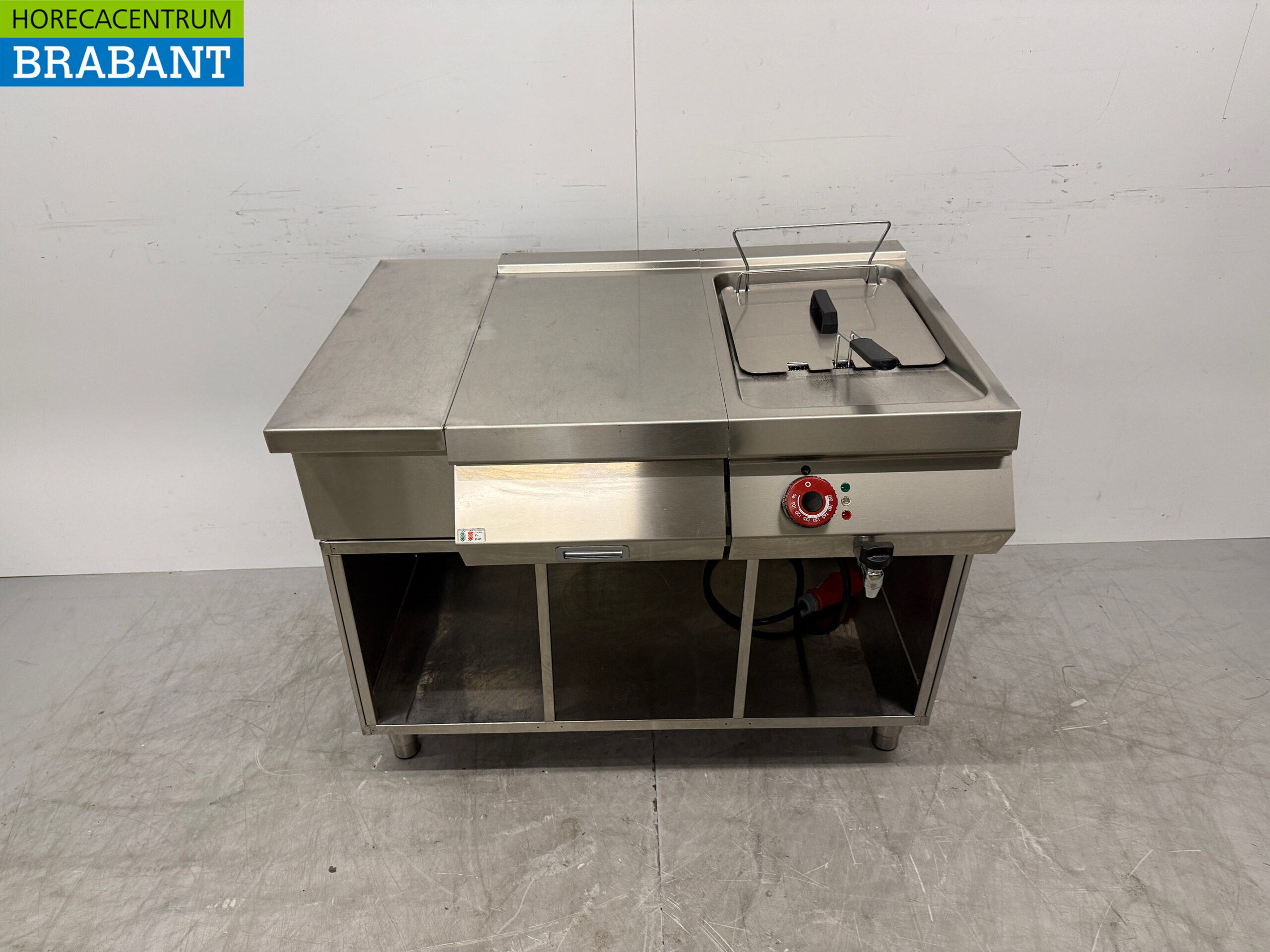 Ilsa Fritteuse aus Edelstahl 7 Liter mit Arbeitsfläche 105 cm 400V Horeca