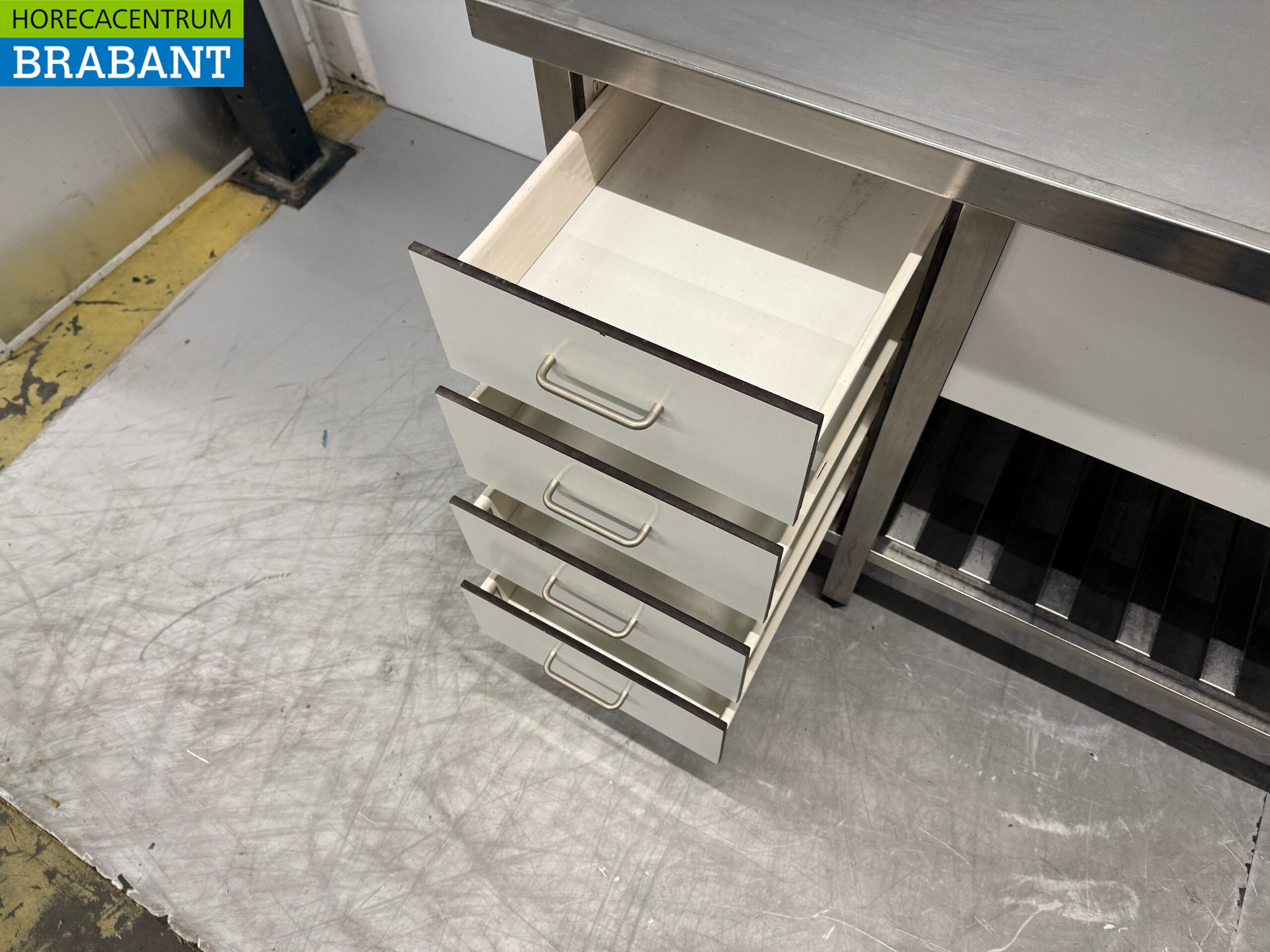 Edelstahl Doppelspültisch mit Wasserhahn 215 x 70 x 90 cm Catering – Bild 5