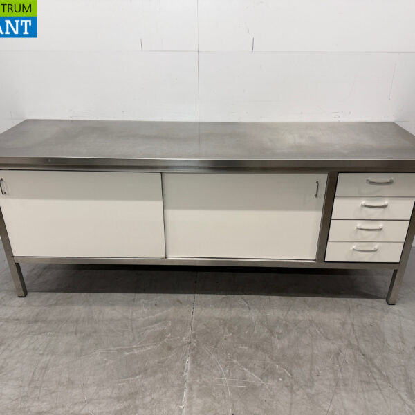 Edelstahl Arbeitsschrank 2 Schiebetüren 4 Schubladen 230 x 70 x 90 cm Catering