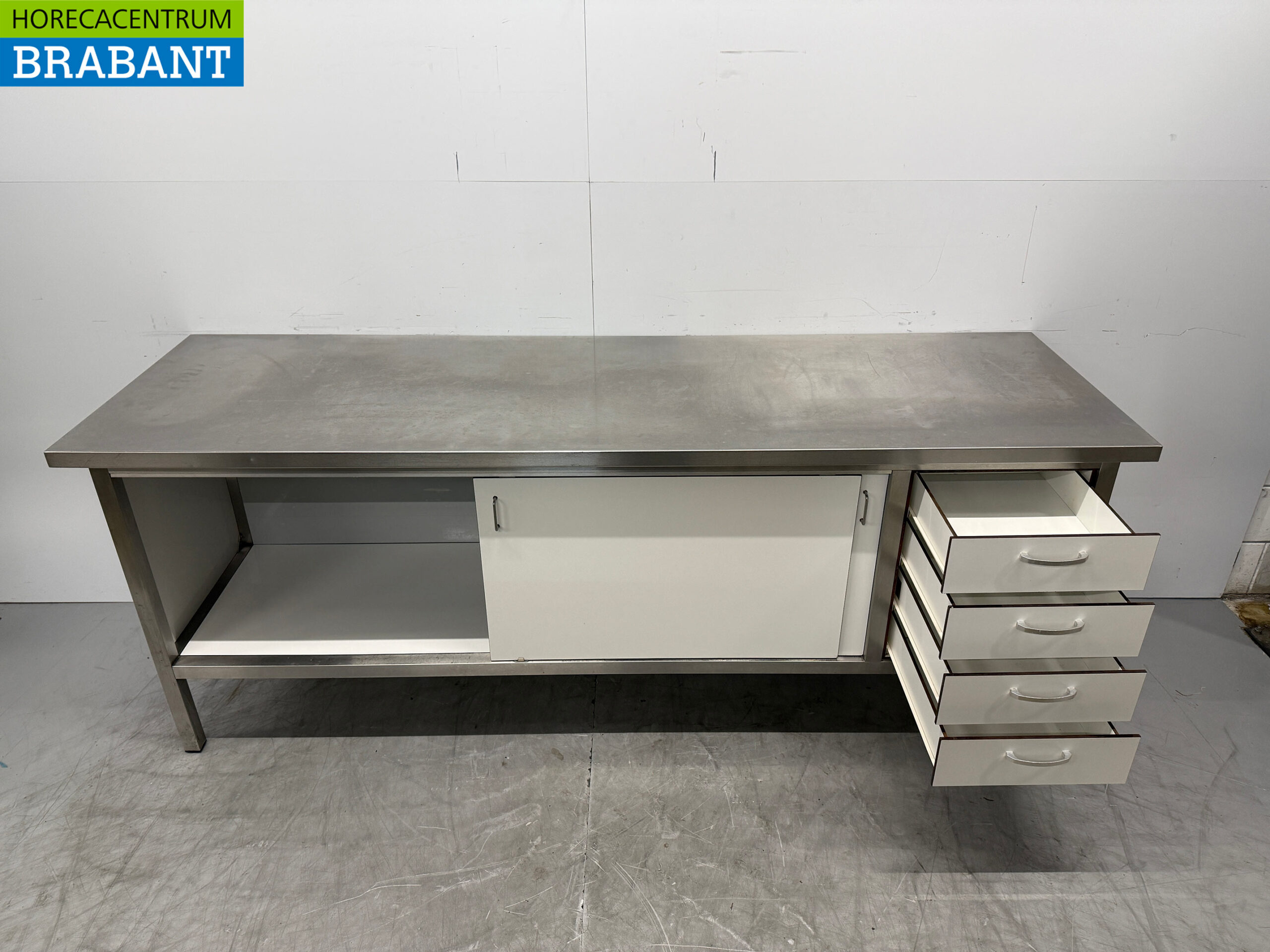 Edelstahl Arbeitsschrank 2 Schiebetüren 4 Schubladen 230 x 70 x 90 cm Catering – Bild 4