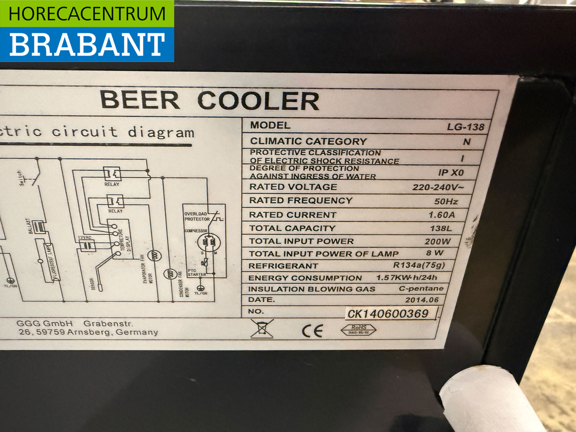 Bar-Kühlschrank 2 Glas Flügeltür 60,5 cm 230V Horeca – Bild 5