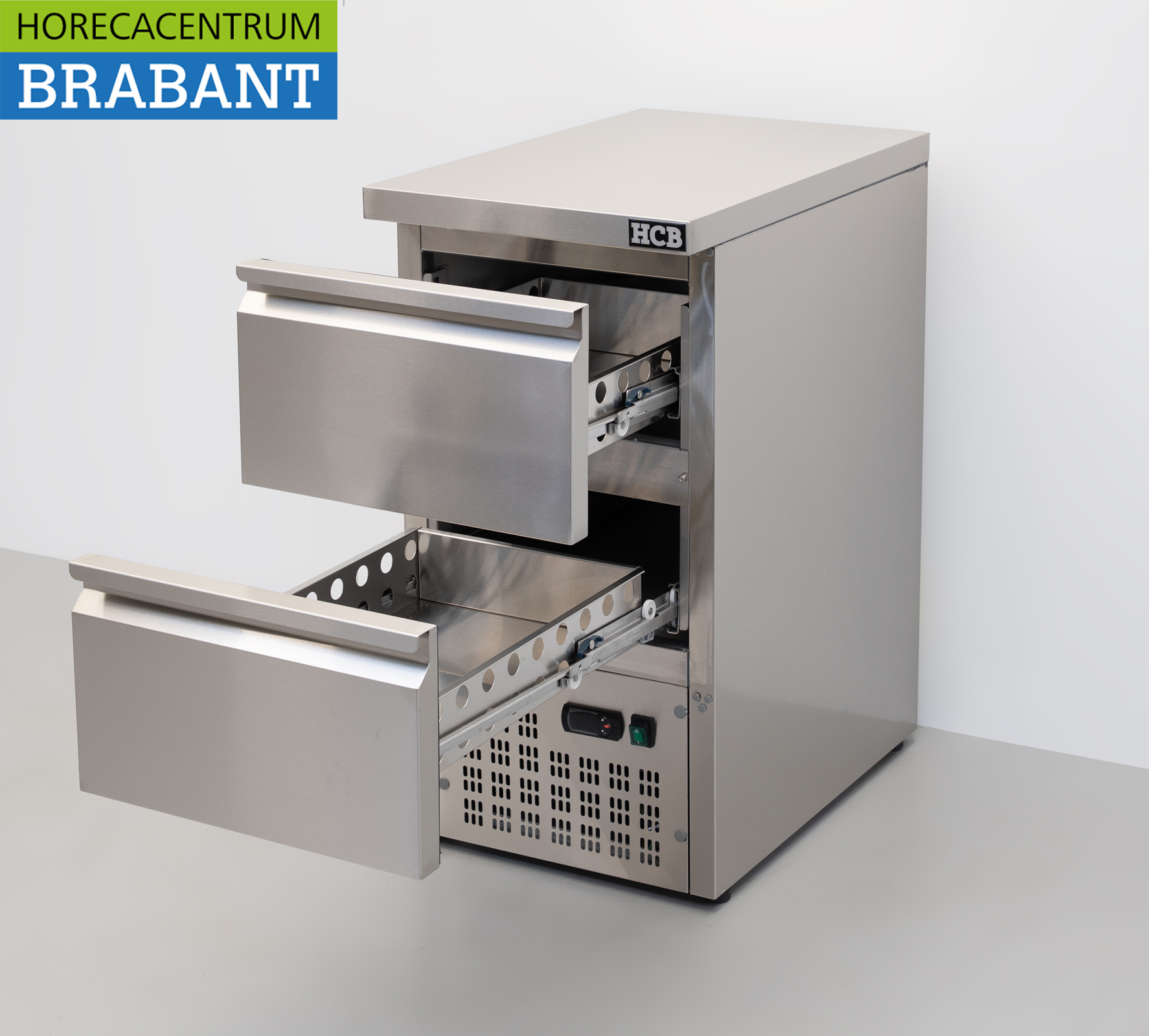 HCB Edelstahl-Kühlwerkbank 2 Schubladen 1/1 GN 43,5 cm 230V Horeca – Bild 4