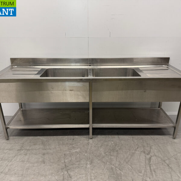 Edelstahl-Spültisch Doppelspüle mit Unterregal 240 x 70 x 91 cm Catering