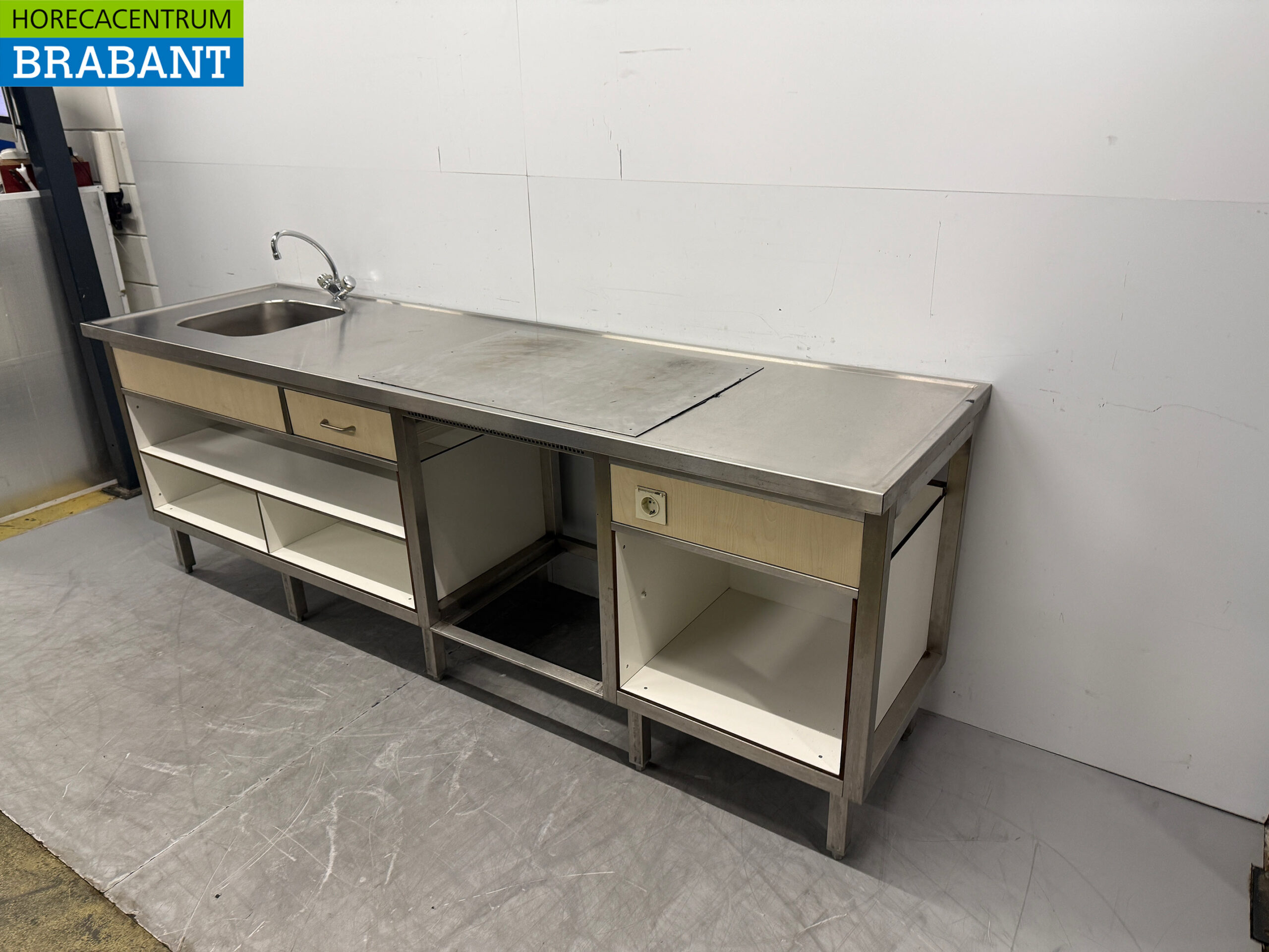 Edelstahlspüle mit Waschbecken und Wasserhahn 250 cm 230V Horeca – Bild 2