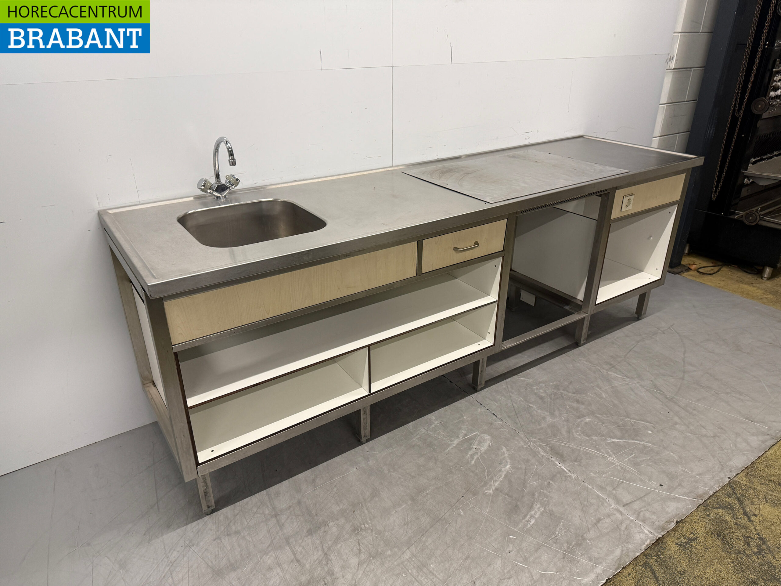 Edelstahlspüle mit Waschbecken und Wasserhahn 250 cm 230V Horeca – Bild 3