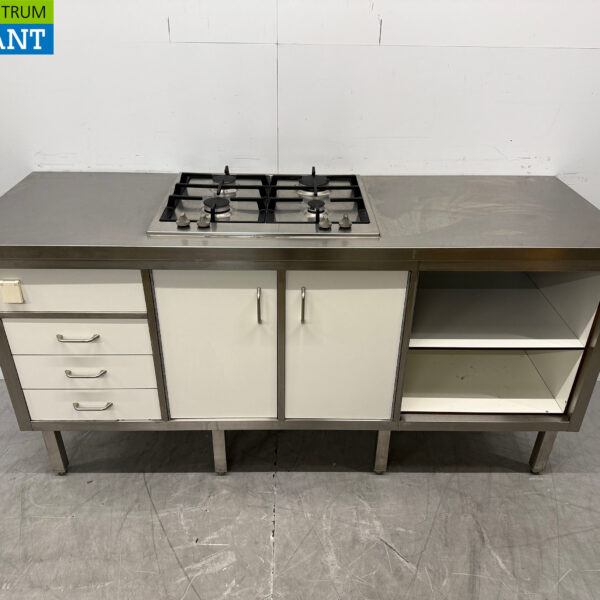 Edelstahl-Arbeitstisch mit 4-Flammen-Gasherd 180 cm GAS Catering