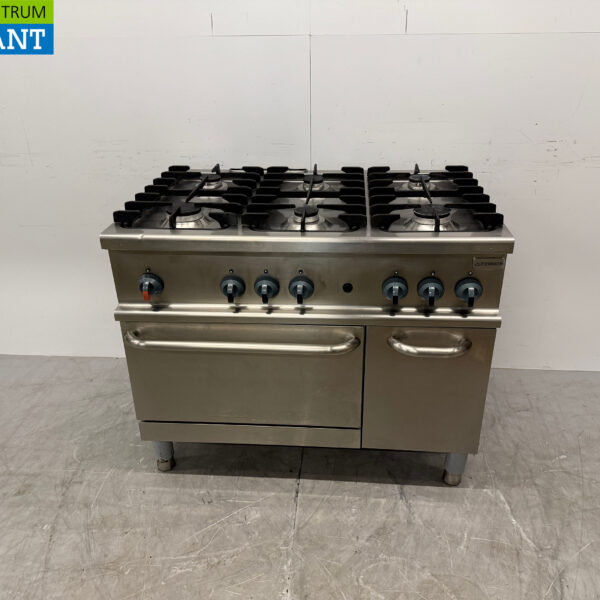 RVS Alpeninox 6-flammiger Gasherd mit Backofen 105 cm GAS + 230V Horeca