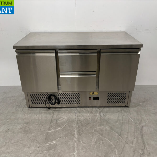 Edelstahl Pelican gekühlte Werkbank 2 Türen und 2 Schubladen 136,5 cm 230V Horeca