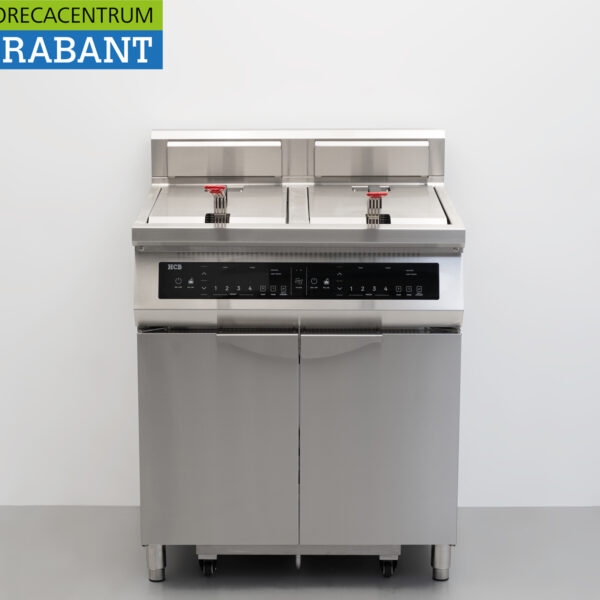 HCB Edelstahl Doppel-Induktionsfritteuse mit Fettfiltersystem 2 x 20 Liter 400V Horeca
