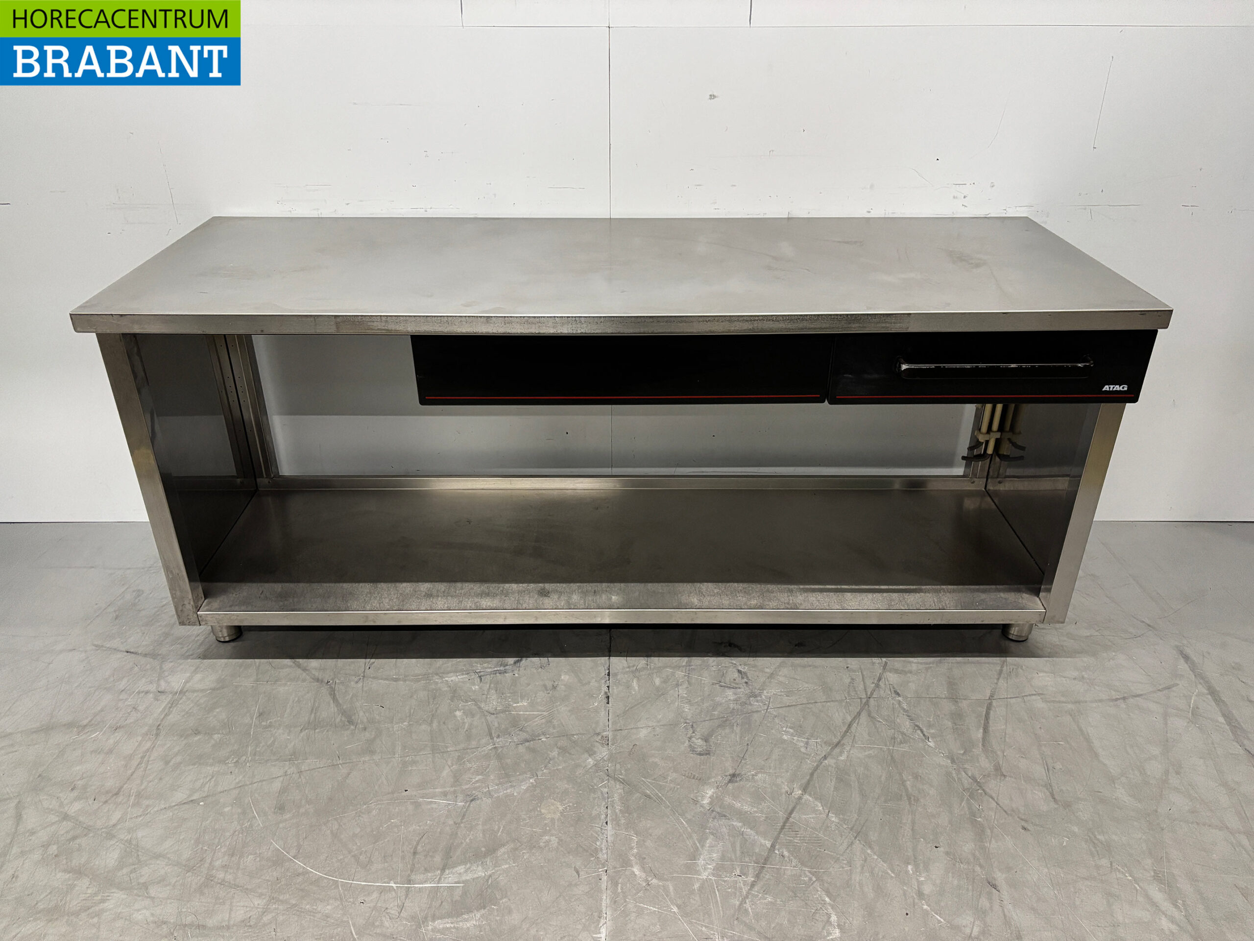 Edelstahl-Arbeitstisch mit Zwischenboden und 2 Schubladen 200 x 70 x 88 cm Catering