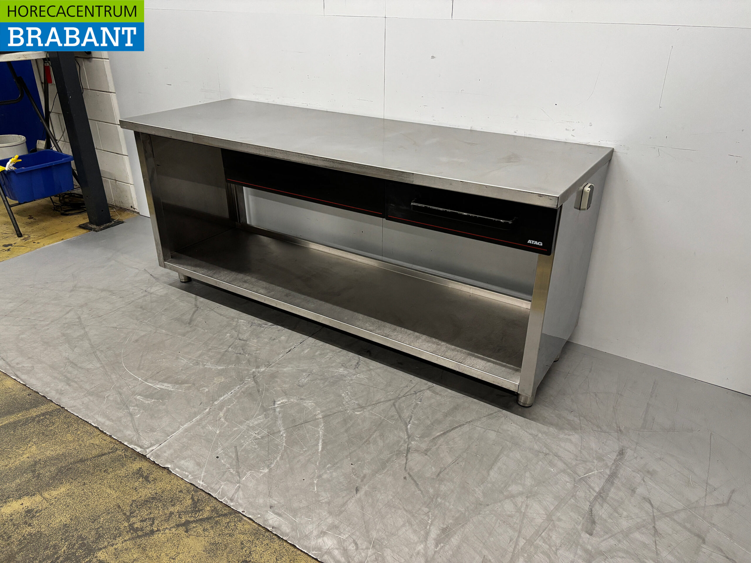 Edelstahl-Arbeitstisch mit Zwischenboden und 2 Schubladen 200 x 70 x 88 cm Catering – Bild 2