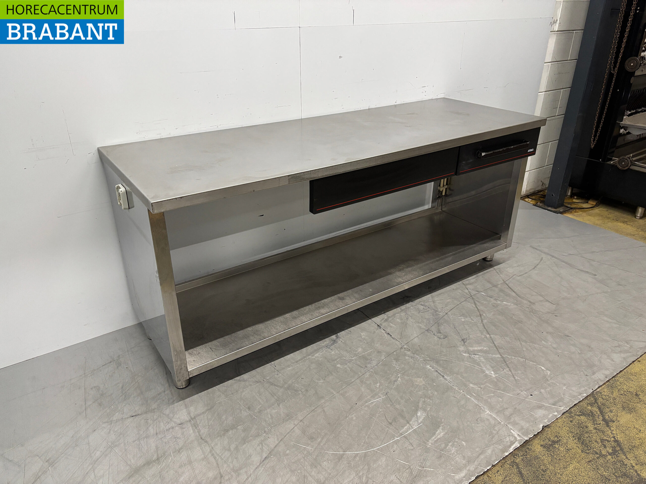 Edelstahl-Arbeitstisch mit Zwischenboden und 2 Schubladen 200 x 70 x 88 cm Catering – Bild 3