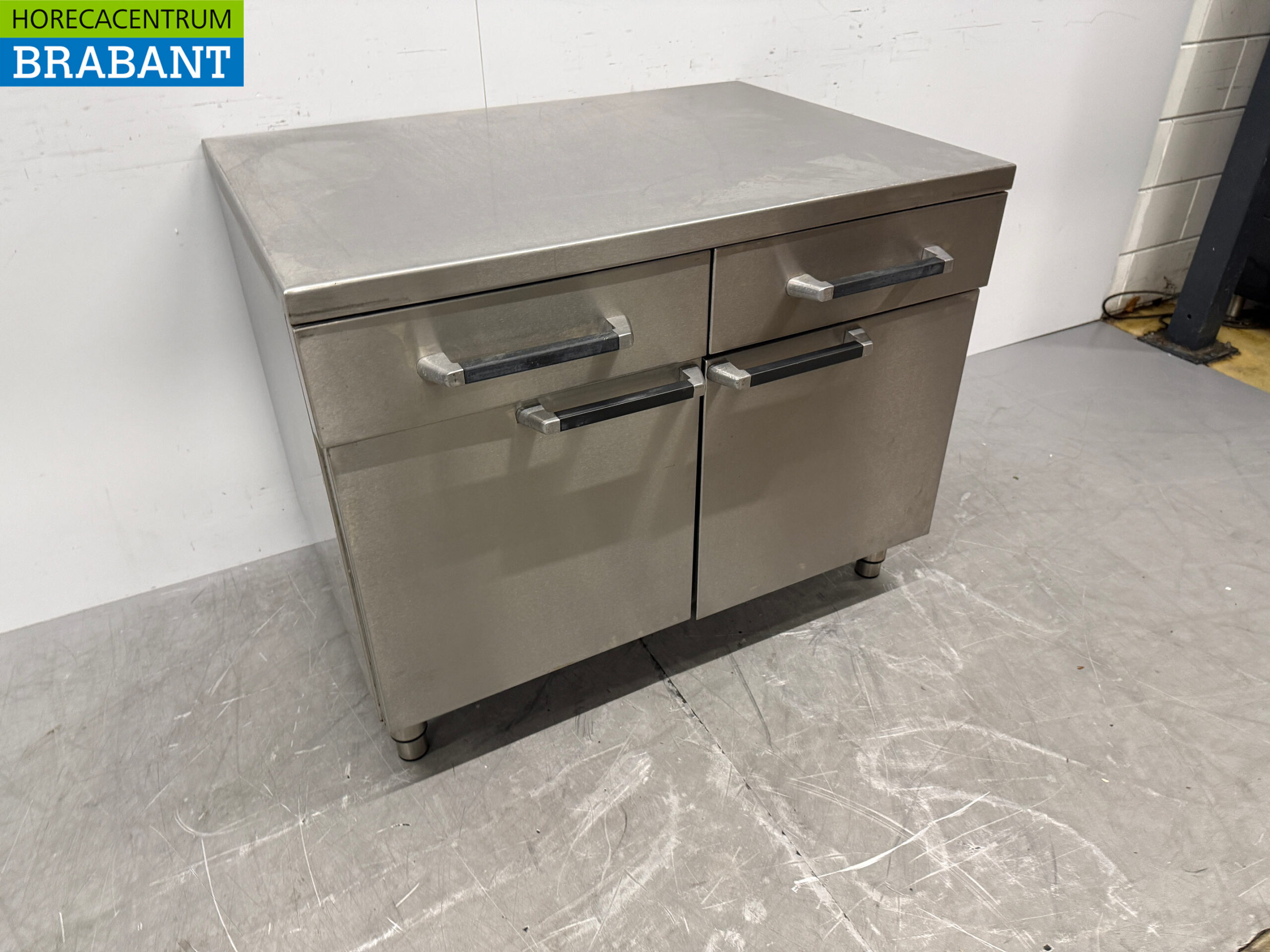 Arbeitsschrank aus Edelstahl 2 Flügeltüren und 2 Schubladen 105 cm Catering – Bild 3