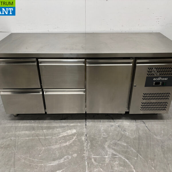 Ecofrost gekühlte Werkbank aus Edelstahl 4 Schubladen und 1 Tür 180 cm 230V Horeca