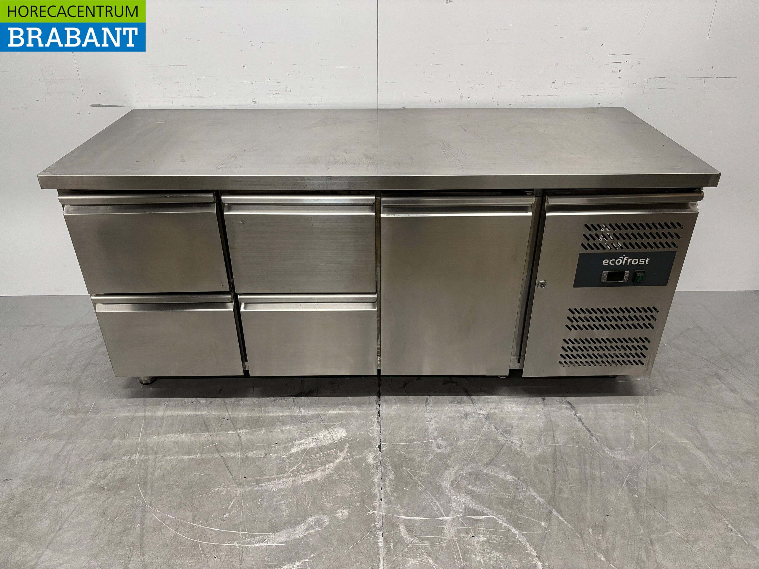 Ecofrost gekühlte Werkbank aus Edelstahl 4 Schubladen und 1 Tür 180 cm 230V Horeca