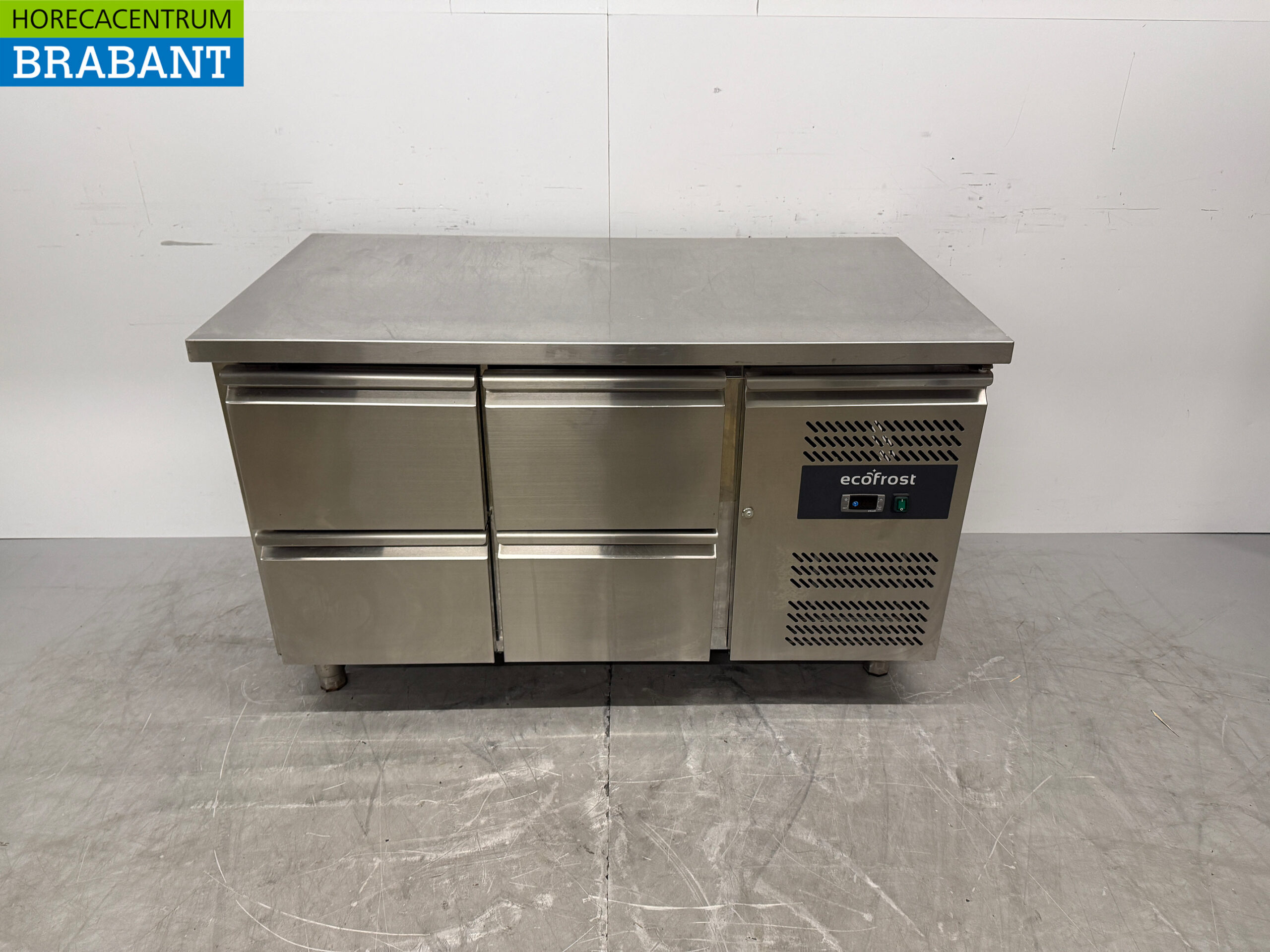 Ecofrost gekühlte Werkbank aus Edelstahl 4 Schubladen 136 cm 230V Horeca