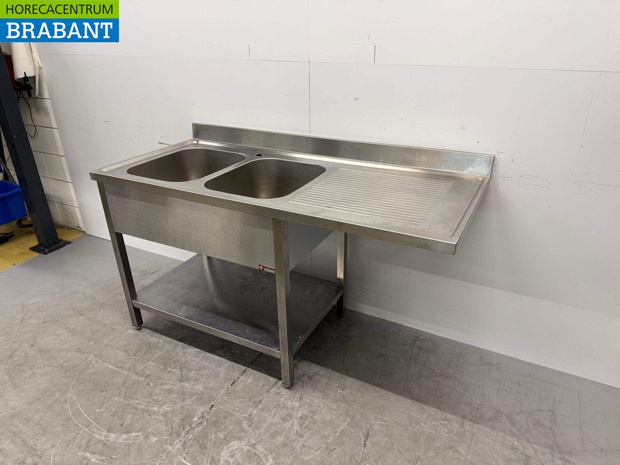 Edelstahl-Spülbecken mit zwei Becken, 160 x 70 x 88 cm, Gastronomie – Bild 2