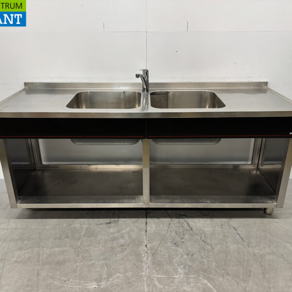 Edelstahl-Spülbecken mit zwei Becken und Wasserhahn, 200 x 70 x 88 cm, Gastronomie