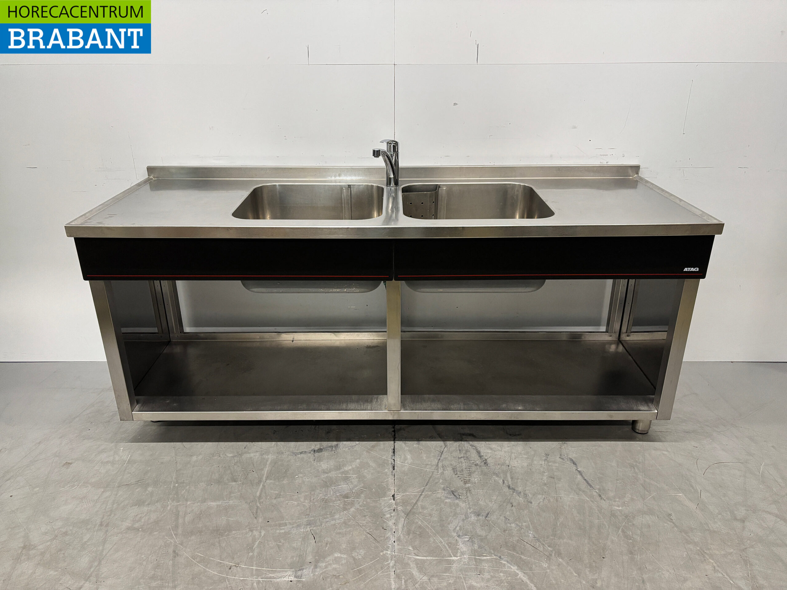 Edelstahl-Spülbecken mit zwei Becken und Wasserhahn, 200 x 70 x 88 cm, Gastronomie