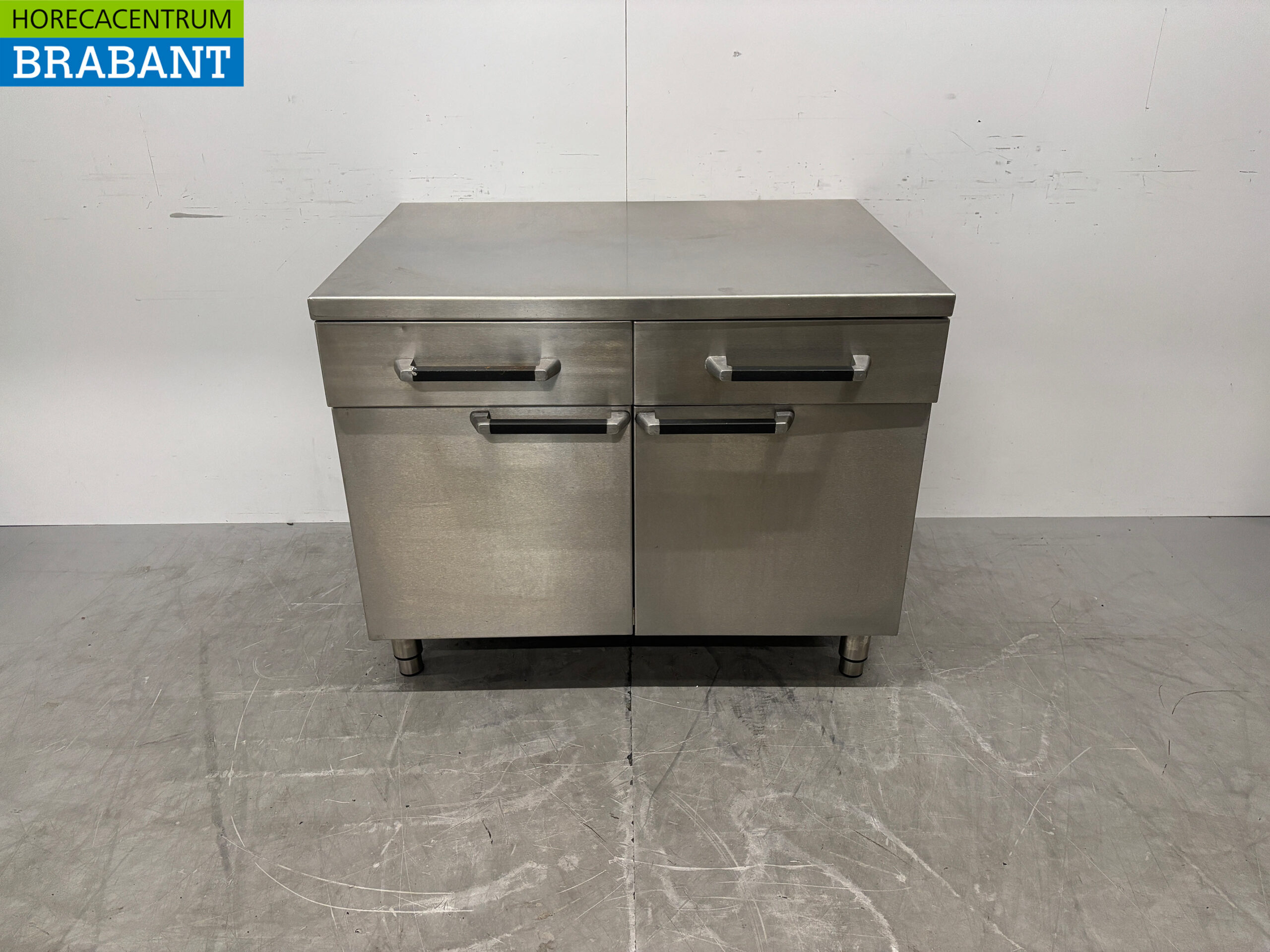Edelstahl Arbeitsschrank 2 Flügeltüren und 2 Schubladen 105 cm Catering