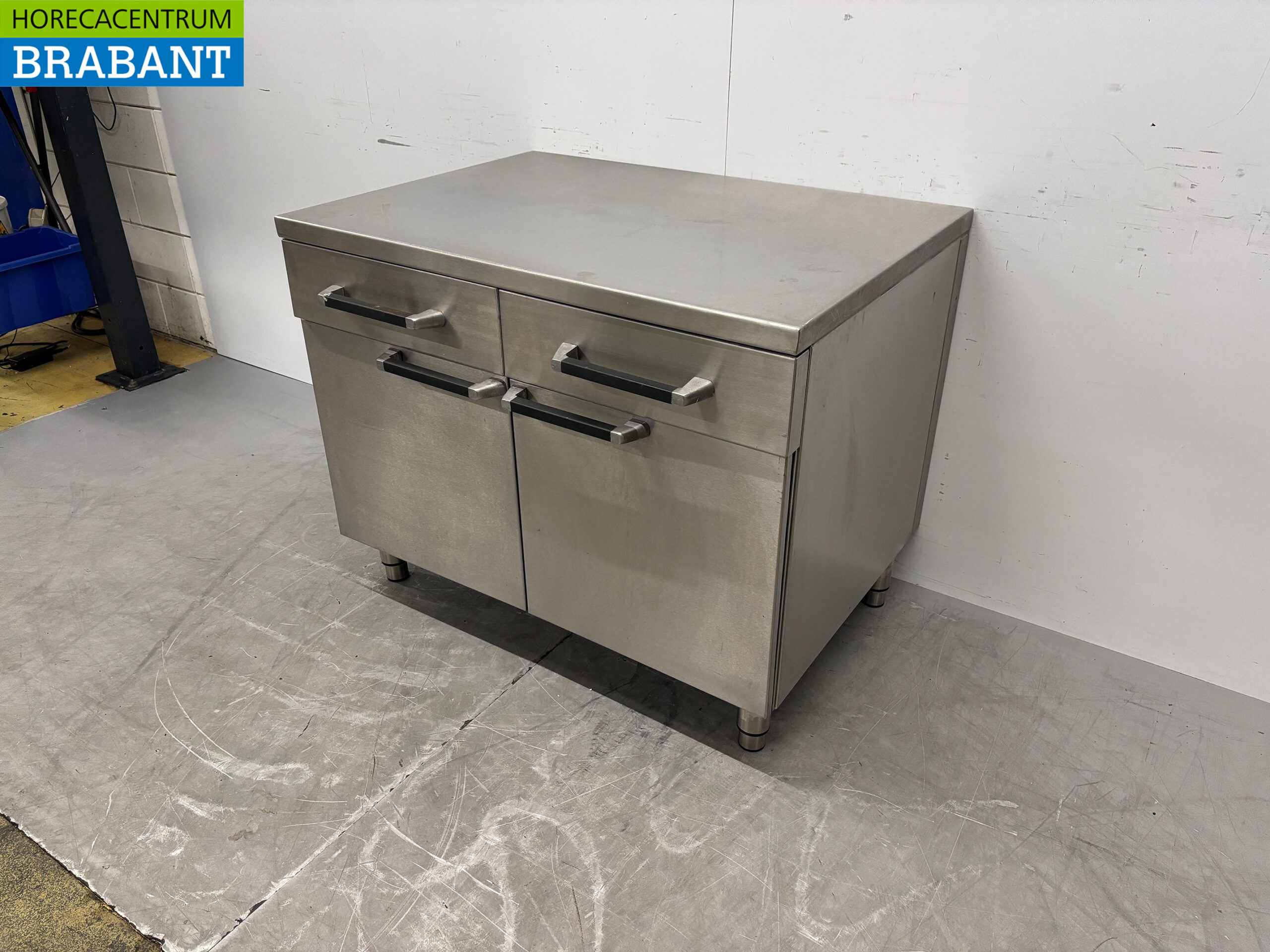 Edelstahl Arbeitsschrank 2 Flügeltüren und 2 Schubladen 105 cm Catering – Bild 2