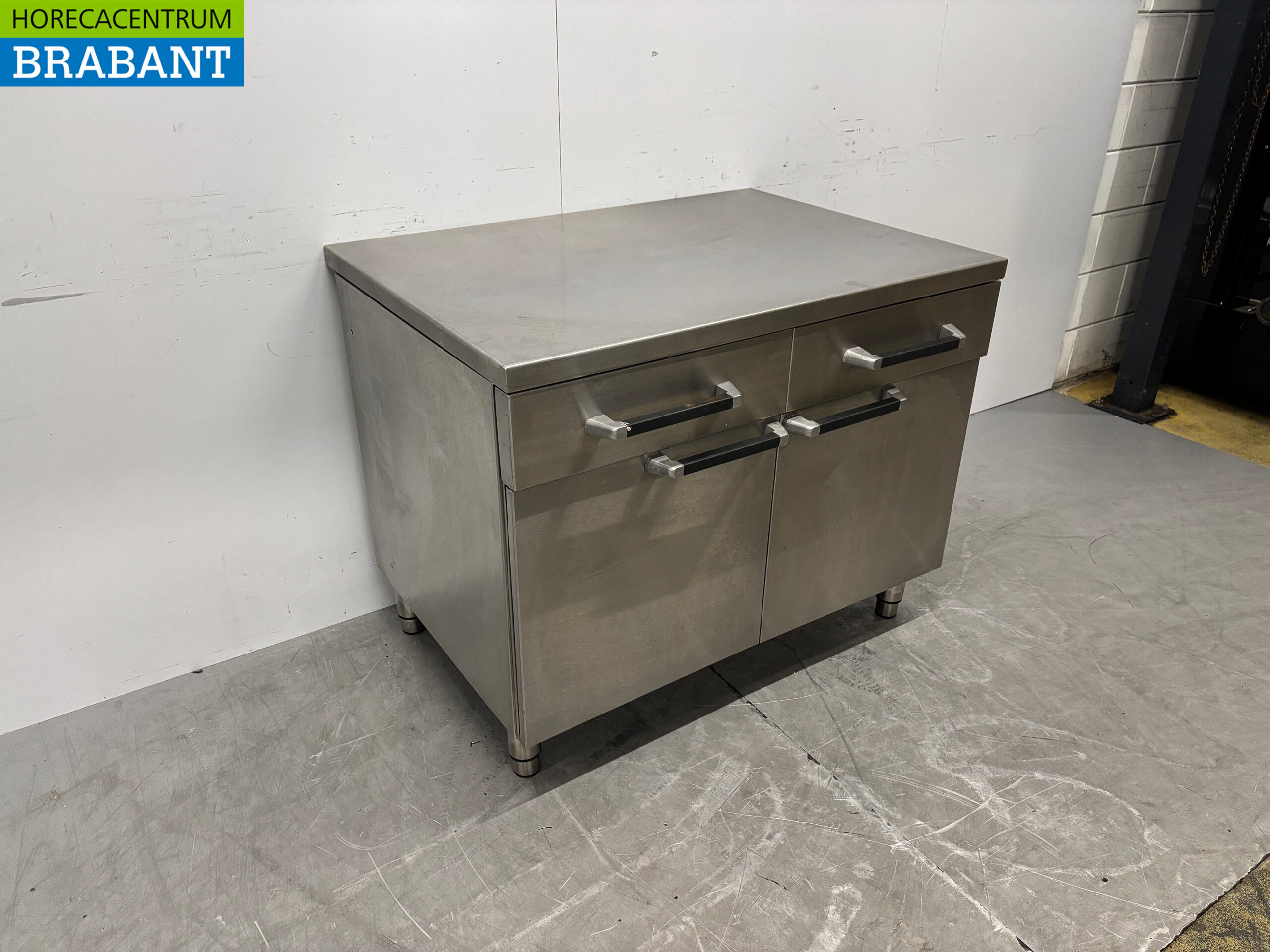 Edelstahl Arbeitsschrank 2 Flügeltüren und 2 Schubladen 105 cm Catering – Bild 3