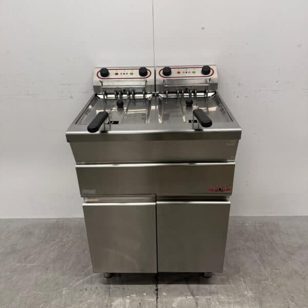 Stilfer Doppel-Fritteuse aus Edelstahl, 2 x 12 Liter, 2 x 400 V, Gastronomie