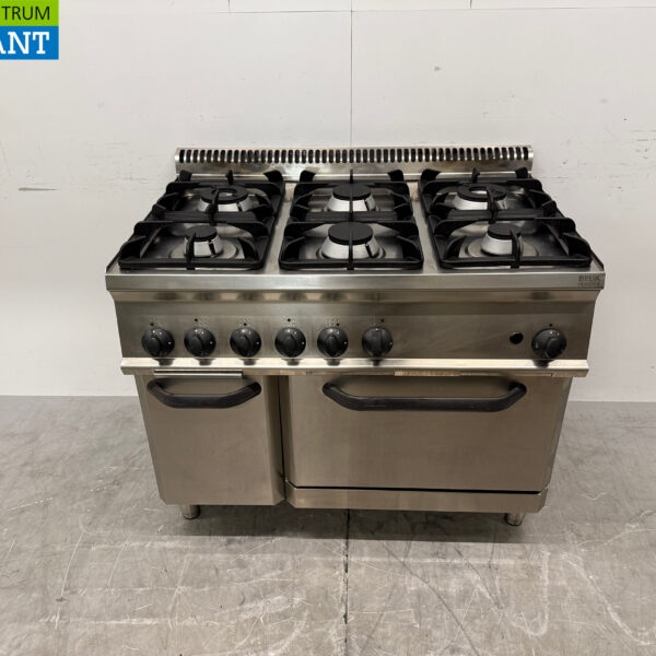 Tecnoinox-Gasherd aus Edelstahl mit 6 Kochstellen und Backofen (4 x 2/1 GN), 105 cm, GAS, Gastronomie