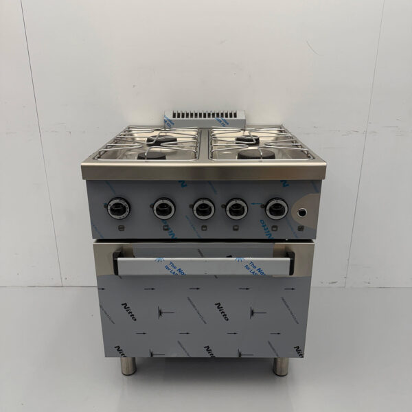 Edelstahl MBM Dexion 4-Flammen-Herd Gasherd mit Gas-Backofen 70 cm GAS Horeca