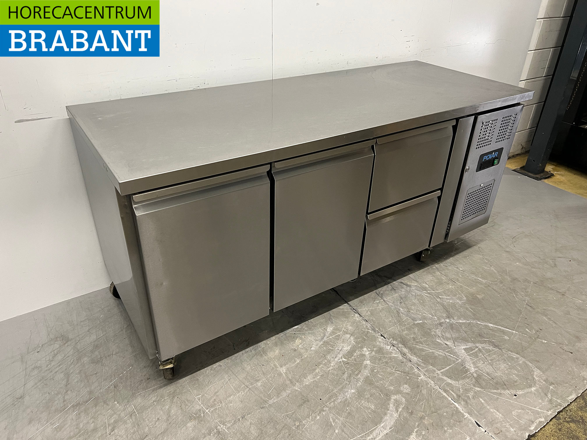 Edelstahl-Kühlwerkbank „Polar“ auf Rollen, 2 Türen und 2 Schubladen, 179,5 cm, 230 V, Gastronomie – Bild 3