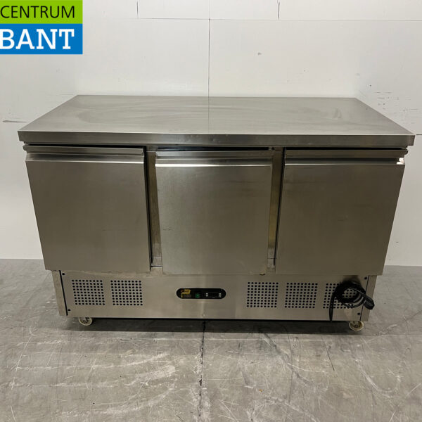 Parry-Kühlarbeitsbank aus Edelstahl, fahrbar, 3 Türen, 137 cm, 230 V, Gastronomie