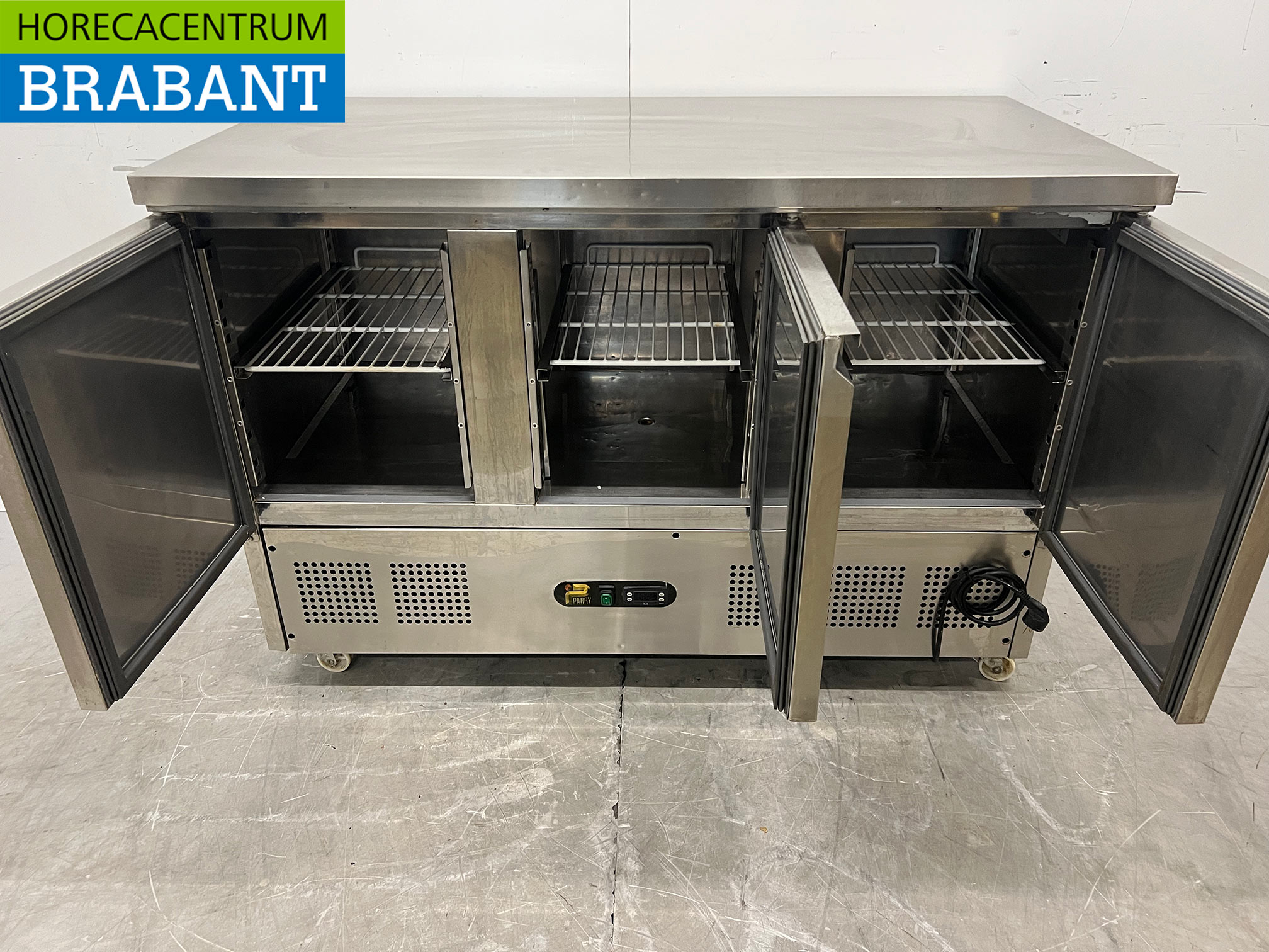 Parry-Kühlarbeitsbank aus Edelstahl, fahrbar, 3 Türen, 137 cm, 230 V, Gastronomie – Bild 4