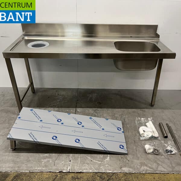 Edelstahl-Zuführtisch mit Untergestell für Durchlaufgeschirrspüler, 180 cm, Gastronomie
