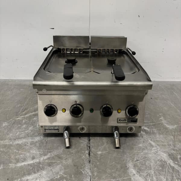 Edelstahl-Fritteuse von Kreft, 2 x 12 Liter, 50 cm, 400 V, Gastronomie