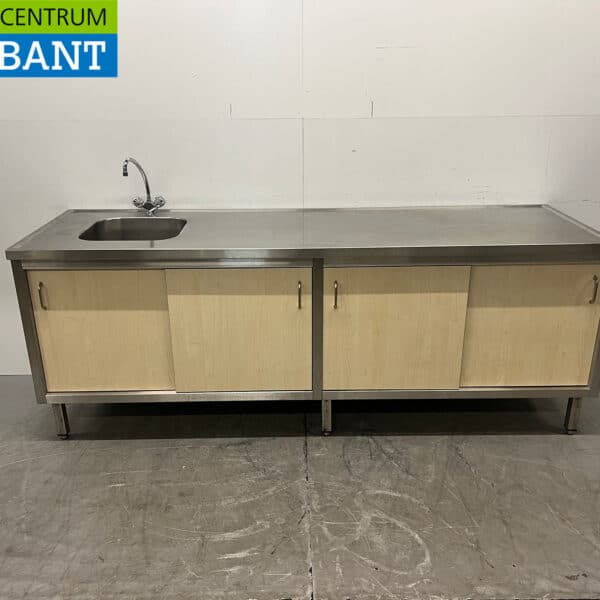 Edelstahl-Spülbecken-Arbeitsschrank mit Wasserhahn, 235 cm, Gastronomie