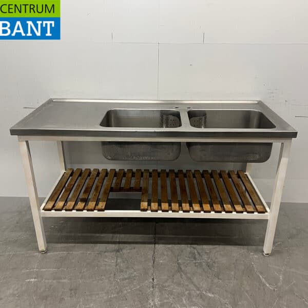 Edelstahl-Spülbecken mit zwei Becken und Unterschrank, 160 cm, Gastronomie