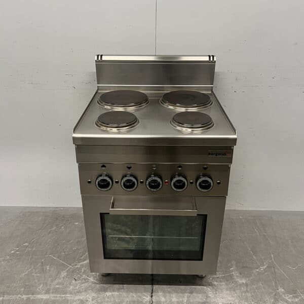Edelstahl-Elektroherd MBM mit 4 Kochstellen und Backofen, 400 V, für die Gastronomie