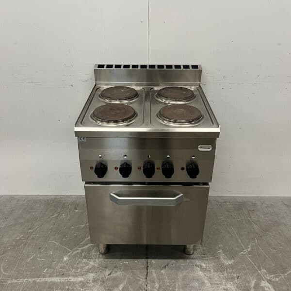 Modularer 4-Flammen-Elektroherd aus Edelstahl mit Backofen, 5 x 2/3 GN, 60 cm, 400 V, Gastronomie